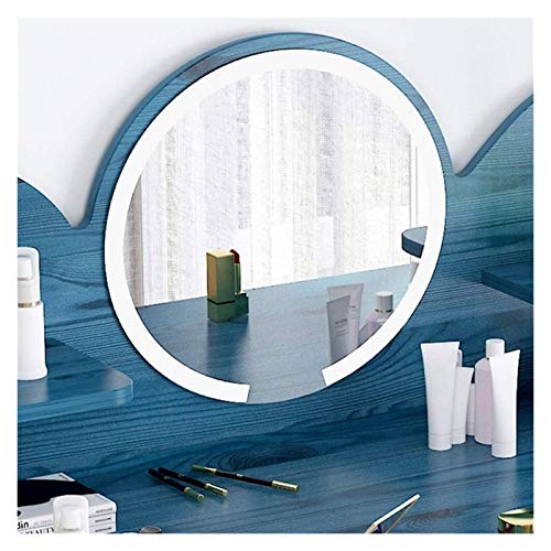 Luxury Dressing Vanity Table w/Stool for Bedroom, Modern Solid Wood Dresser Mini Bedroom Makeup Table Simple Cosmetic Storage Room with LED Mirror Stool(Blue,60CM)