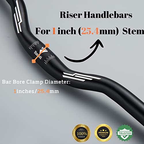 1inch/25.4mm Straight Bike Handlebars Rise(30mm 50mm 70mm 90mm) MTB Handlebar-Fits 25.4mm Stems -Aluminum Alloy Mountain Bike Bicycle 640 mm Length -Flat - Black