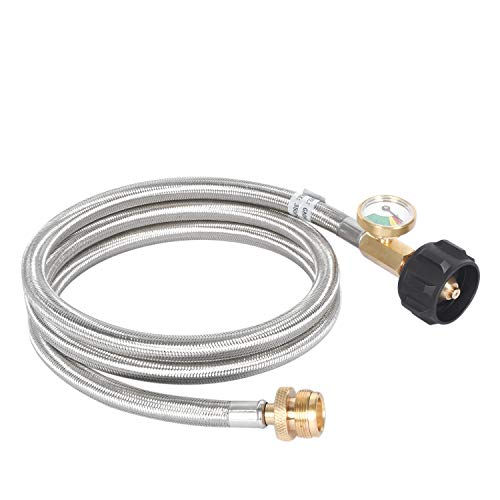 GasSaf 5FT Propane Hose, propane adapter hose with Gauge, 1lb to 20lb propane tank adapter for Weber Q Series Grill, Heater, Blackstone Griddles, Camp Stove