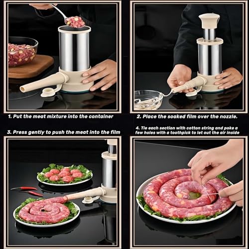 High quality home sausage stuffers, homemade sausage making tool - Kitchen enema machine Fast sausage filling, 4 stuffing tubes (2.2 lb sausage stuffer)
