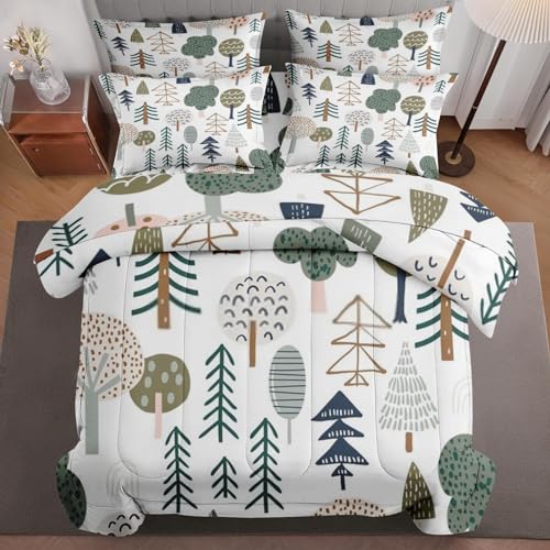 5 Pcs Comforter Set Twin Size, Sunset Lake Orange Bed in a Bag with Flat Sheet and Fitted Sheet for Kids and Adults, Heaven Blue Sun Bedding Set with Pillowcase & Sham