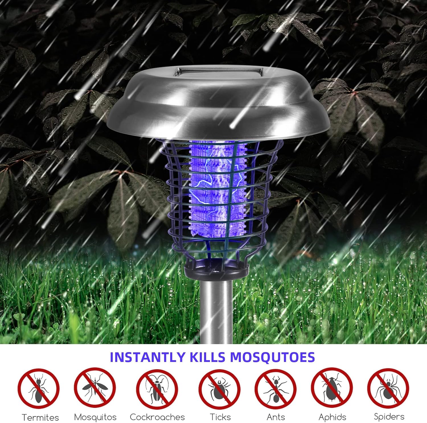2024 Newly Solar Bug Zapper Outdoor,Mosquito Zapper Outdoor Mosquito Killer for Bug Gnat Fly Small Flying Insect Mosquito Repellent for Patio Yard Garden Farm,Waterproof Bug Lights for Outside,2 Pack