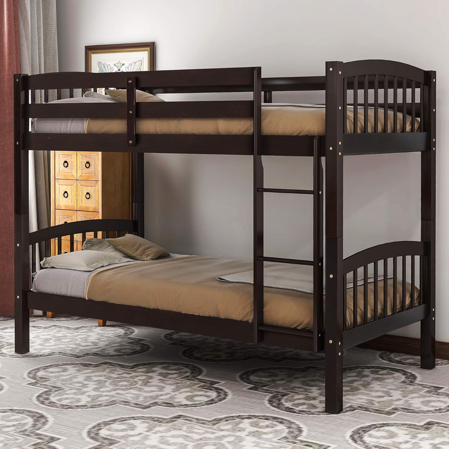 Twin Over Twin Bunk Bed with Ladder,Espresso (OLD SKU: LP000066AAP)