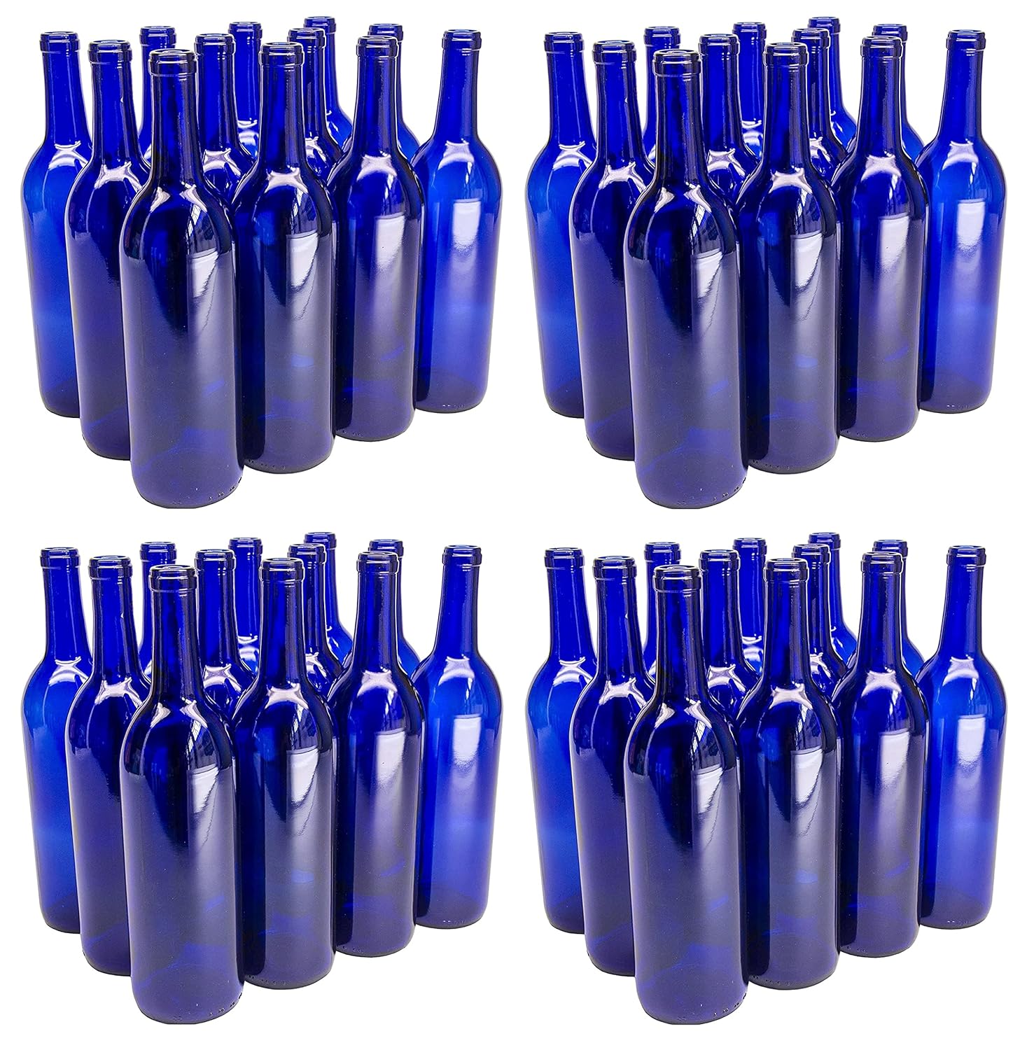 North Mountain Supply 750ml Glass Bordeaux Wine Bottle Flat-Bottomed Cork Finish - 48 Bottles (4 Cases of 12) - Cobalt Blue