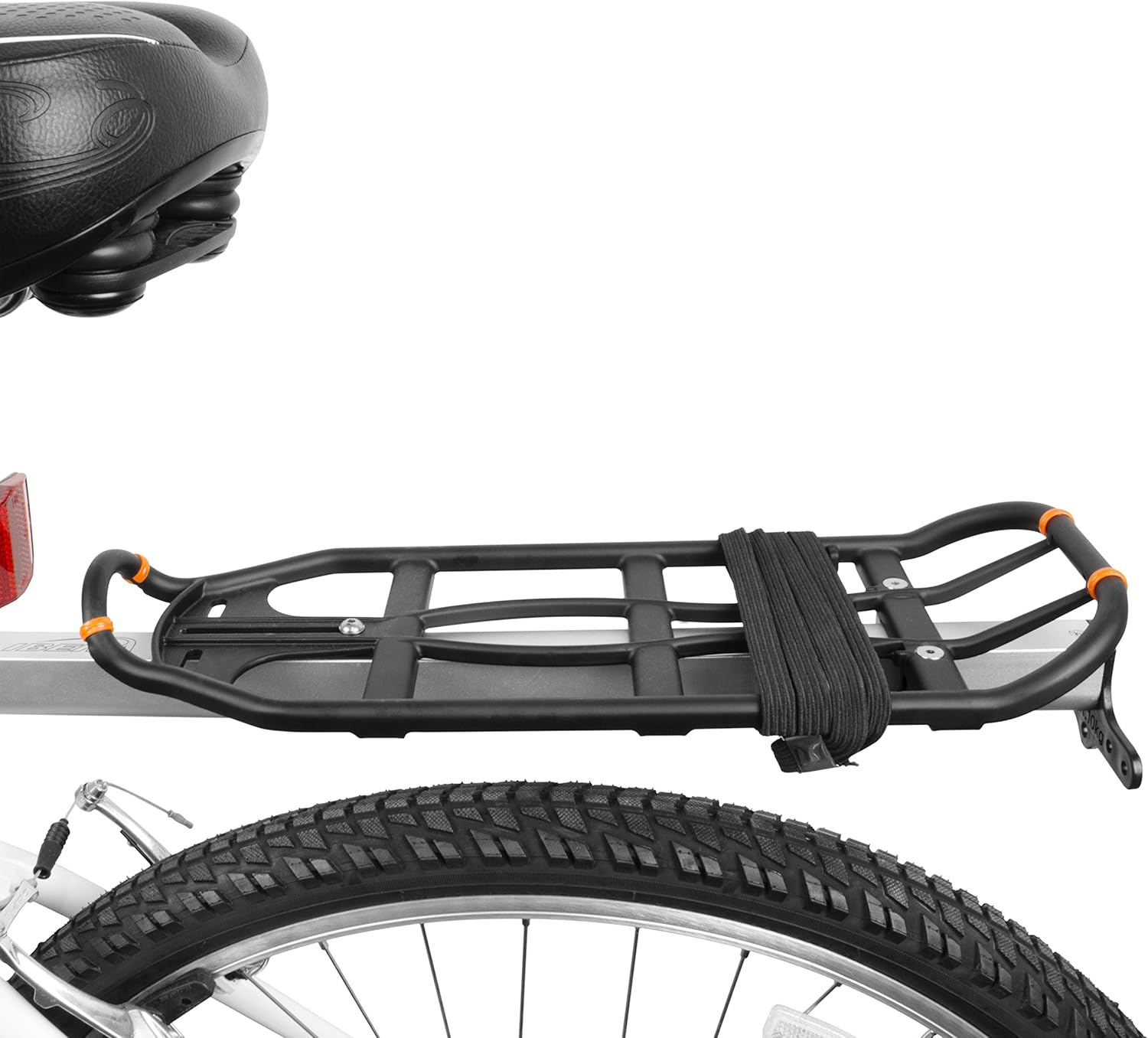 Ibera Bike Seatpost-mounted Carrier and Black Double Elastic Strap with Silver Hooks