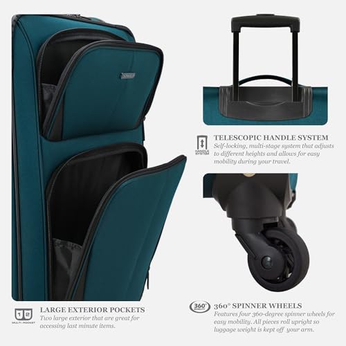 U.S. Traveler Aviron Bay Expandable Softside Spinner Wheels, Teal, 2 Piece Luggage