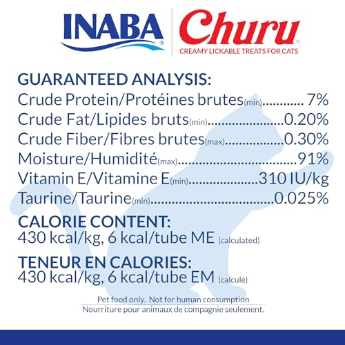 INABA Churu Cat Treats, Lickable, Squeezable Creamy Purée with Vitamin E, 0.5 Ounces per Tube, 120 Tubes Total, Tuna Variety