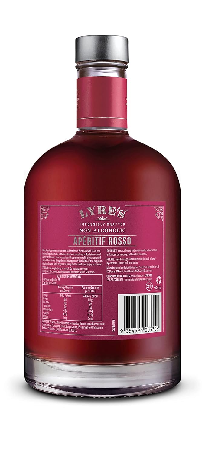 Lyre's Aperitif Rosso Non-Alcoholic Spirit - Sweet Vermouth Style | Gold Medal Winner | 23.7 Fl Oz