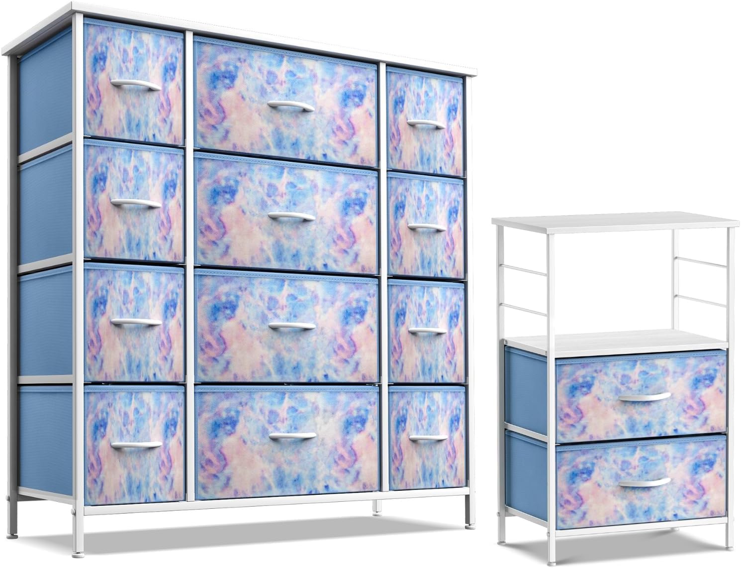 Sorbus Kids Dresser with 12 Drawers and 2 Drawer Nightstand Bundle - Matching Furniture Set - Storage Unit Organizer Chests for Clothing - Bedroom, Kids Rooms, Nursery, & Closet (Tie Dye)