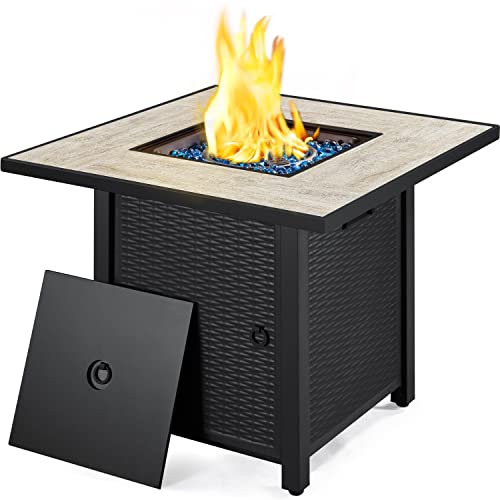 Yaheetech 30in Propane Fire Pit 50,000 BTU Fire Table Square Gas Fire Pit with Ceramic Tabletop and Blue Fire Glass for Outdoor/Patio/Garden