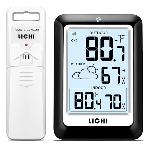 Indoor Outdoor Thermometer Wireless Weather Station, Internal External Thermometer Hygrometer, Home Batteryoperated Temperature Humiditymonitors330 Feet (About 100 Meters) Backlight Display