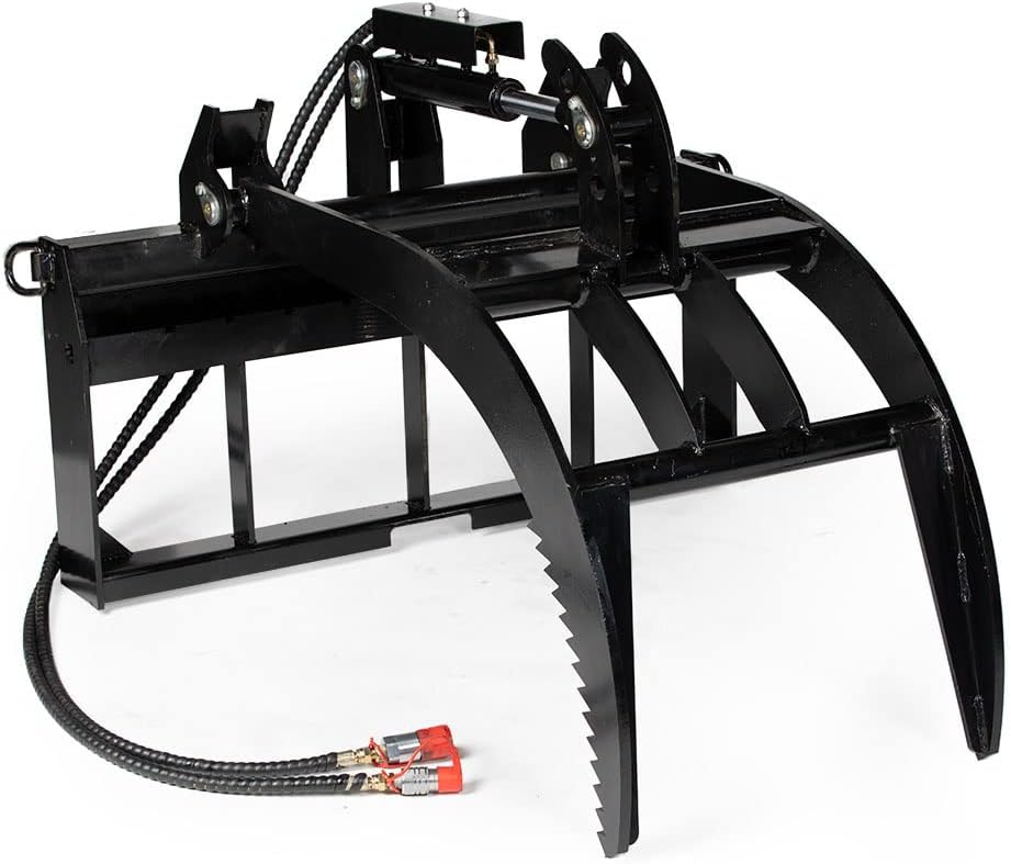 Titan Attachments Hydraulic Skid Steer Pallet Fork Grapple Attachment V2, 1/2in Thick Steel Frame, Quick Tach Mounting System