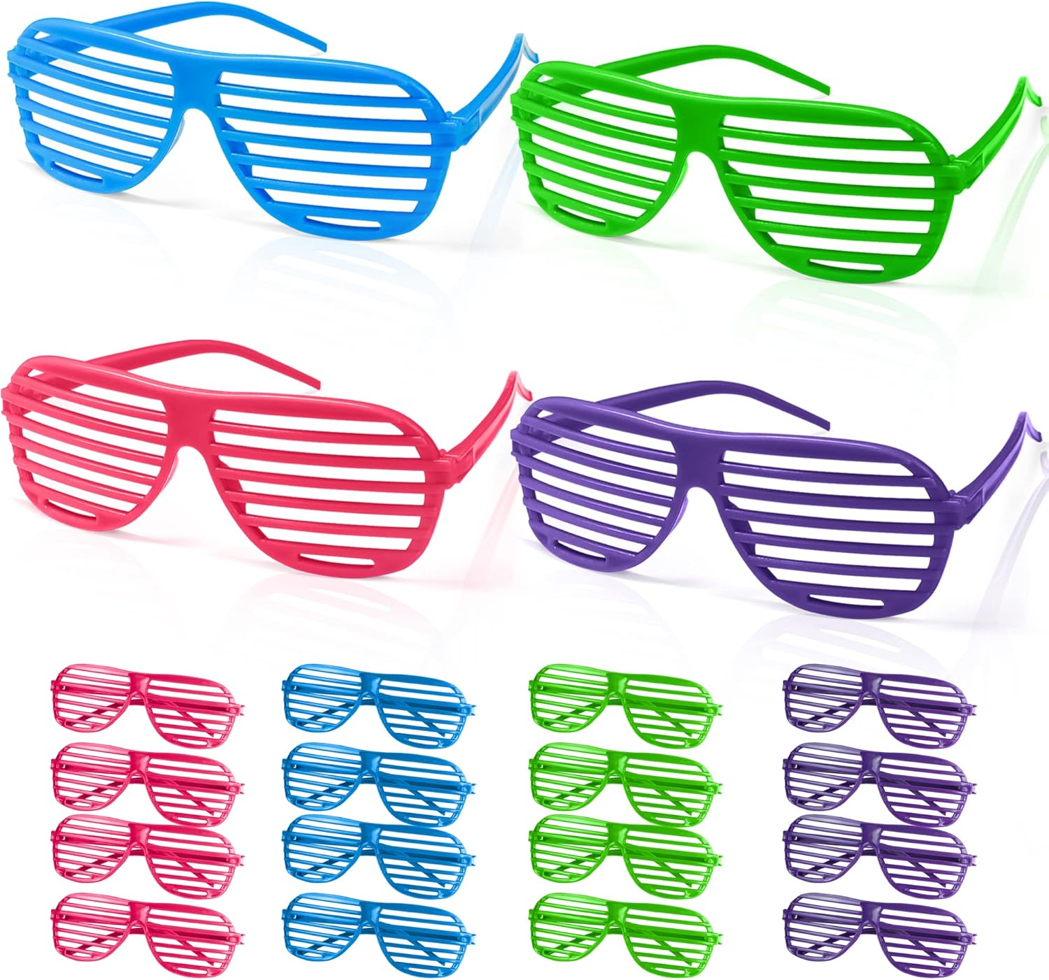 Novelty Place 12 Pack Shutter Glasses Shades Sunglasses, Neon Color Plastic Glasses for Kids and Adults 80's Party Props(4 Colors)