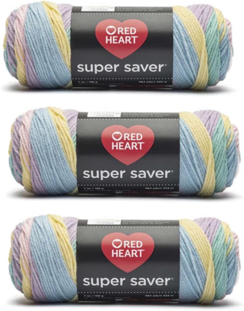 Generic Bulk Buy - Red Heart Super Saver Baby Rainbow Yarn - 3 Pack of 141g/5oz - Acrylic - 4 Medium (Worsted) - 236 Yards - Knitting/Crochet