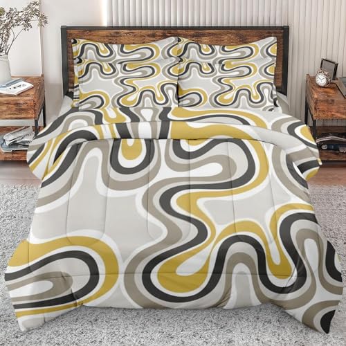 5 Pcs Comforter Set Twin Size, Painting Mandala Rainbow Bed in a Bag with Flat Sheet and Fitted Sheet for Kids and Adults, Colorful Orange Iridescent Bedding Set with Pillowcase & Sham