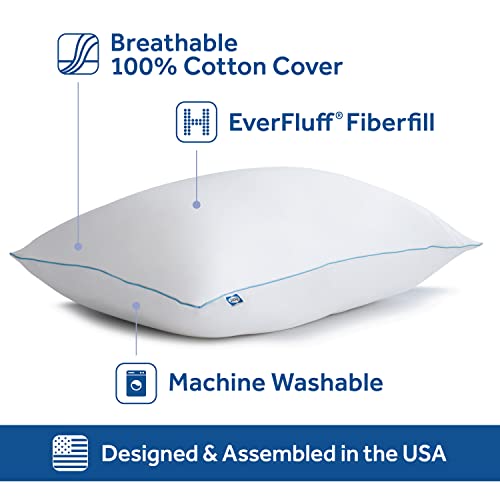 SEALY Bed Pillow, Hypoallergenic Pillow with Recycled Fill, Slumber Bed Pillows - King Pillows, Set of 2