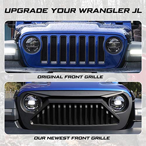 KIWI MASTER Front Grill for Jeep Wrangler JL 2018-2024 Gladiator JT Accessories Matte Black Grille Bumper Mesh (Paint-able)