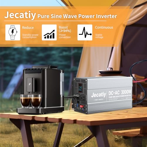 2000 Watt Pure Sine Wave Power Inverter DC 12V to 110V/120V AC Converter with 2 AC,18W USB, and 30W Type-C Charging Ports, Car Solar Power Inverters with LCD Display for Home RV Truck