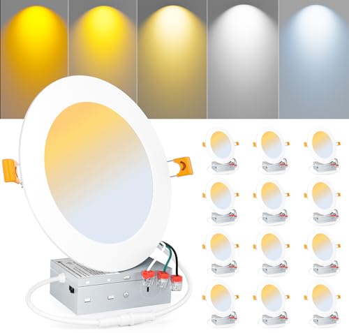 Recessed Lighting 6 Inch 12 Pack LED Ceiling Light Fixture 12W 2700K/3000K/3500K/4000K/5000K Dimmable Can Lights with Junction Box for Home Kitchen Bedroom Livingroom
