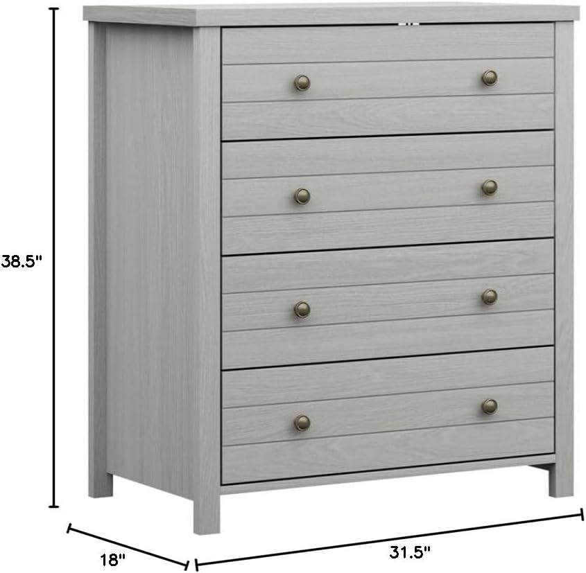 Hillsdale Harmony 4-Drawer Farmhouse Wood Bedroom/Livingroom Chest in Gray