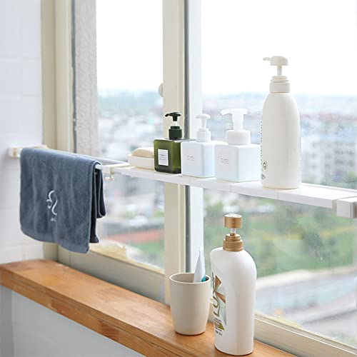 Closet Tension Shelf & Rod, Bathroom Kitchen Garage Window Telescopic Storage Rack, Expandable Adjustable Separator Wardrobe Cupboard Space Saving Divider, 15''-22''