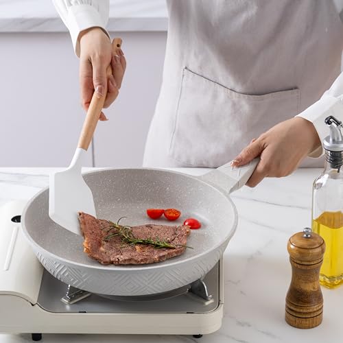 Country Kitchen Nonstick Induction Cookware Sets - 11 Piece Cast Aluminum Pots and Pans with BAKELITE Handles And Glass Lids (Cream)