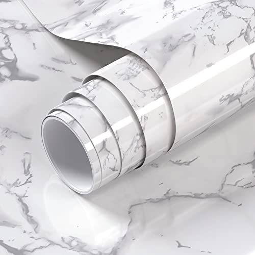White Marble Contact Paper,Peel and Stick Wallpaper,White marble wall paper,35 x 196 Inches Vinyl Self-Adhesive for Kitchen Walls Countertops Cabinets