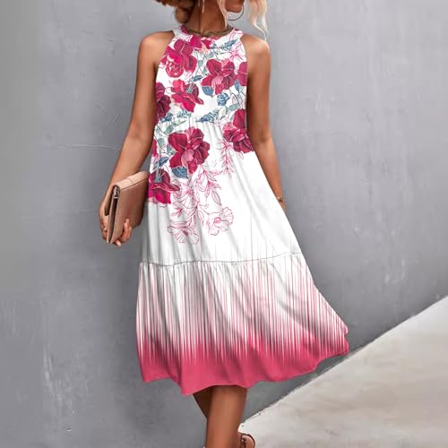 Womens Halter Dresses 2024 Casual Floral Halterneck Sleeveless Summer Floral Flowy A Line Floral Dress Sundress