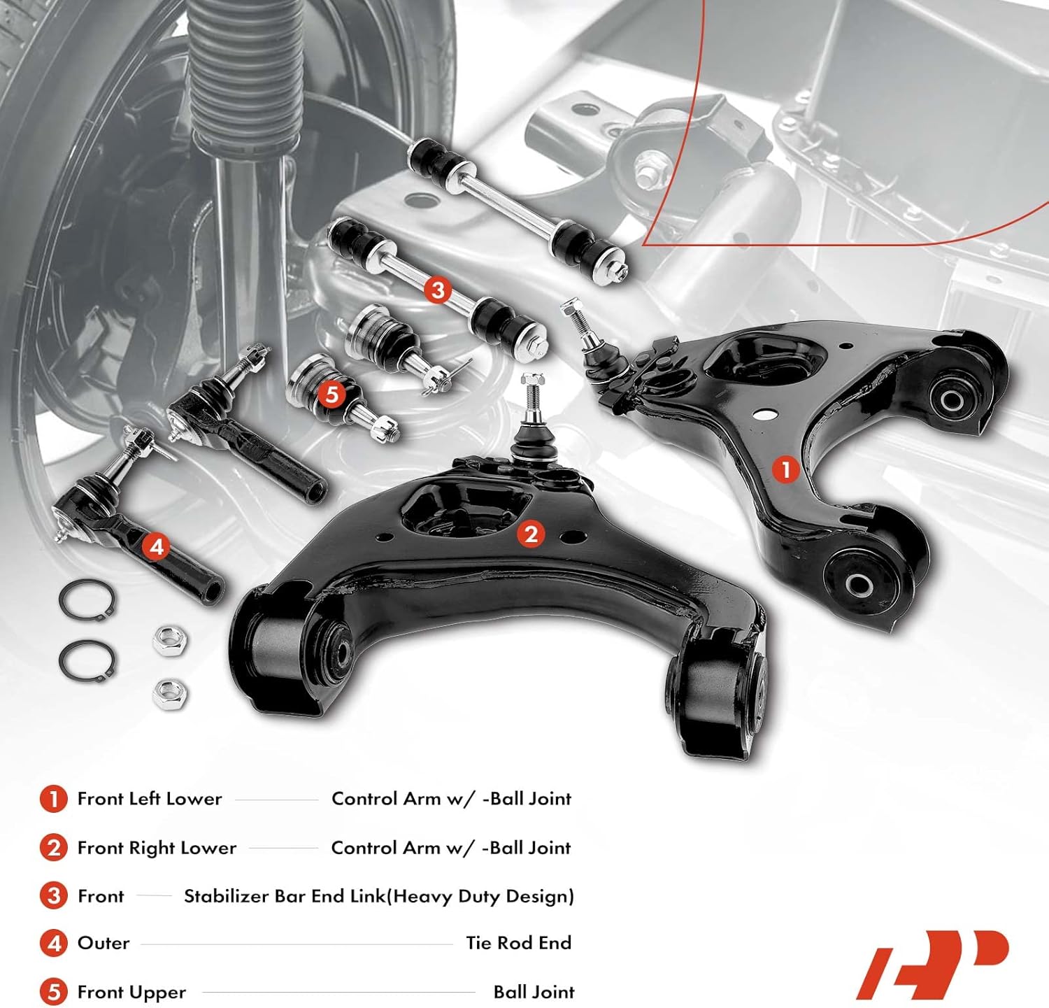 A-Premium 8Pcs Front Suspension Kit, Lower Control Arm Upper Ball Joint Outer Tie Rod End Sway Bar Link, Compatible with Chevy Silverado 1500 (Classic) & GMC Sierra 1500 (Classic), RWD Only