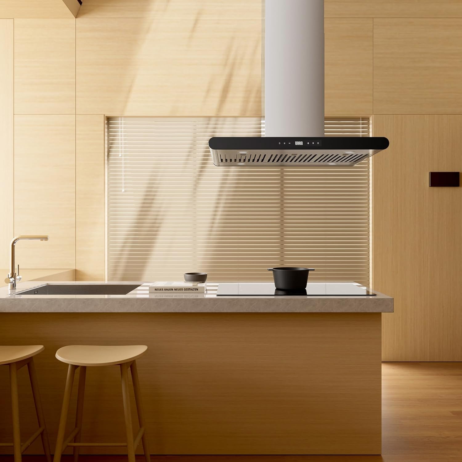 Empava 36” Island Range Hood Ducted Convertible Ductless(No Kit Included), Kitchen Exhaust Stove Vent with 500 CFM, Touch Control, 3 Speed, Permanent Filter LED Light in Stainless Steel, 36 Inch