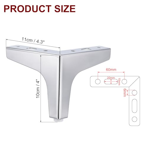 PATIKIL Metal Furniture Legs 4 Inch, 8 Pack Triangle Furniture Feet DIY Replacement Legs Modern Style for Cabinet Cupboard Table Couch Sofa Dresser, Silver