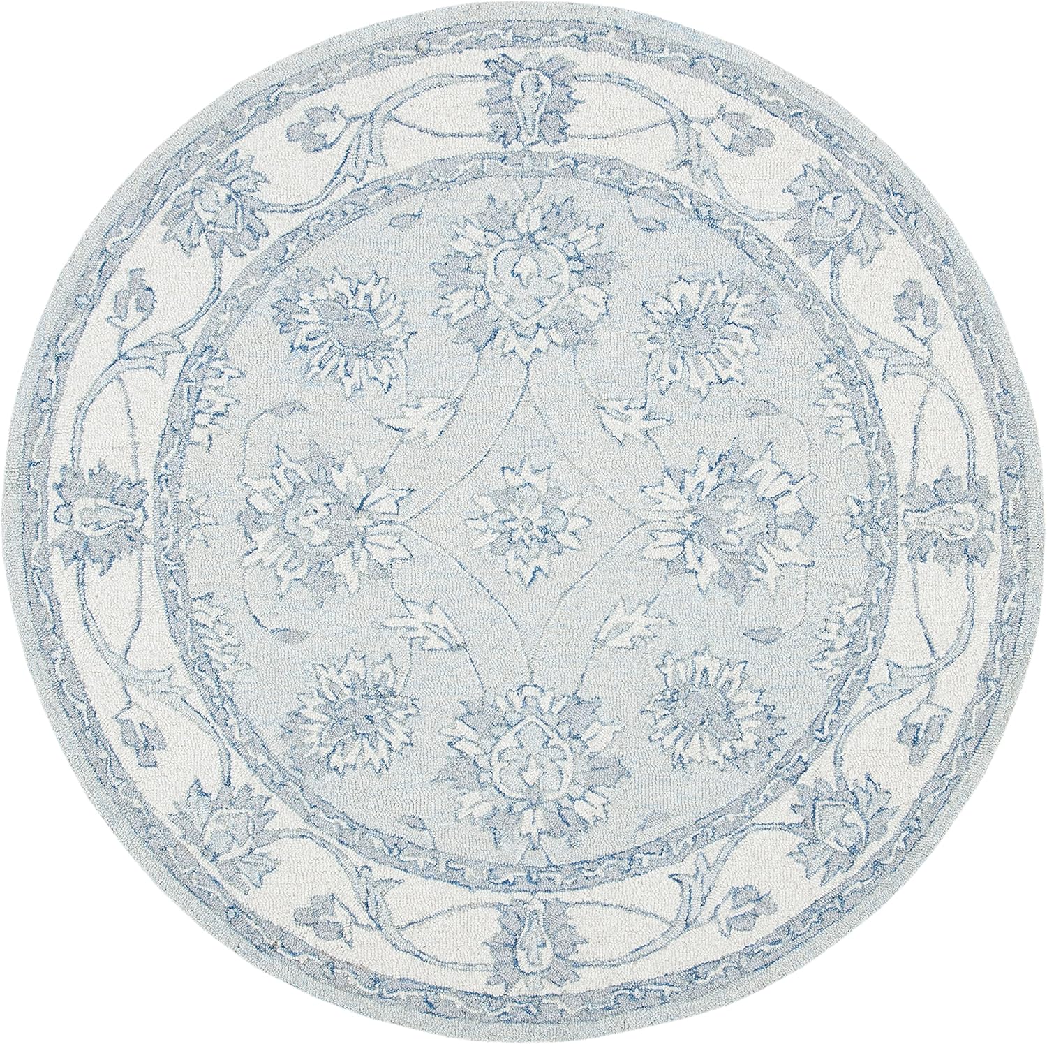 SAFAVIEH Micro-Loop Collection 5' Round Light Blue/Ivory MLP536L Handmade Premium Wool Area Rug
