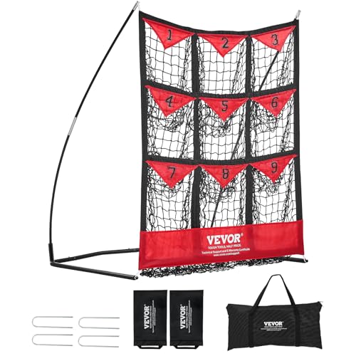 VEVOR 9 Hole Baseball Pitching Net,Softball Baseball Training Equipment for Hitting Pitching Practice, Portable Quick Assembly Trainer Aid with Carry Bag, Strike Zone, Ground Stakes, for Youth Adults