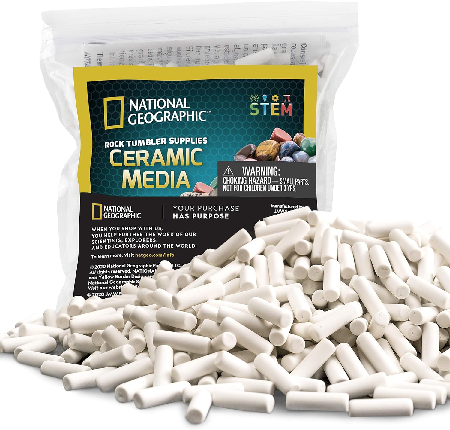 NATIONAL GEOGRAPHIC Ceramic Media for Rock Tumbling – 1.5 lb Ceramic Pellets, Tumbling Media for Rock Polisher, Use with Rock Tumbler Grit, Protects Rocks, Reusable, Rock Tumbling Supplies