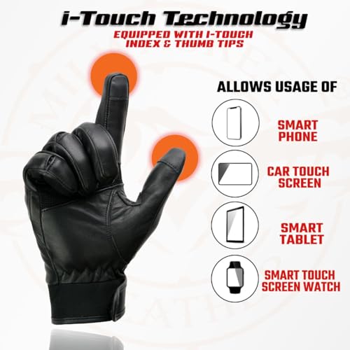 Milwaukee Leather MG7525 Men's Black Leather i-Touch Screen Compatible Gel Palm Motorcycle Hand Gloves W/Flex Knuckle
