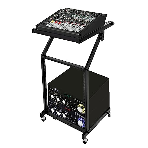 Rack Mount Mixer Case Stand, Studio Equipment Cart, Stage Amp DJ Rolling for Homes/Offices/Music Studios/Performance Stages (16U)