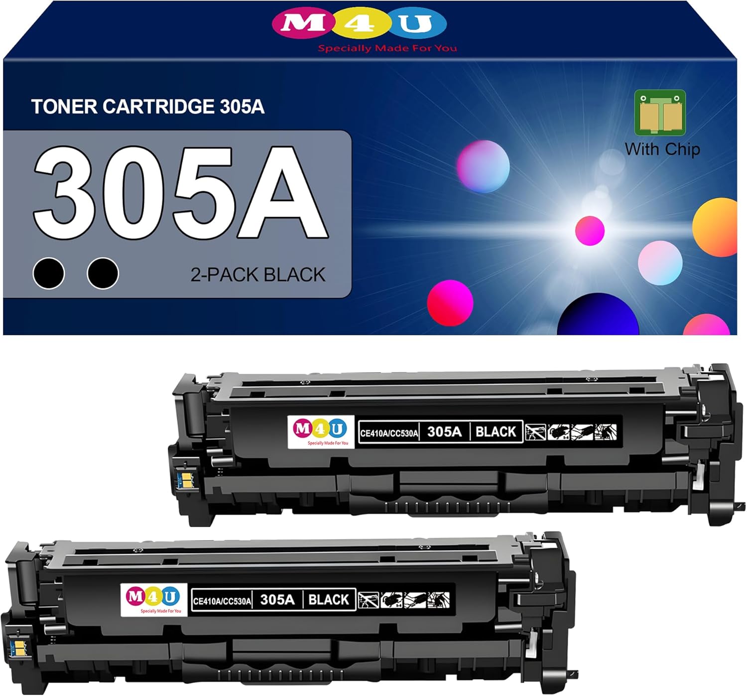 305A Toner Cartridge Replacement for HP 305A Black Toner Cartridges CE410A for HP Laserjet: 300 Color M351a, 400 Color M451dw M451dn M451nw, 400 color MFP M475dn M475dw, Black(2 Pack)