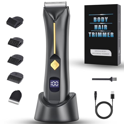 Groin Hair Trimmer for Men KSIAOS Trimmer for Men Electric Ball Trimmer/Shaver Waterproof Pubic Groin Body Hair Trimmer with Ceramic Blade Heads for Wet/Dry Use, Body Groomer with Recharge Dock, Black