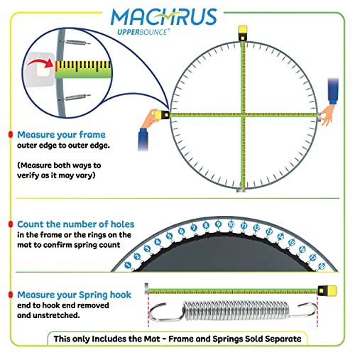 Machrus Upper Bounce Trampoline Replacement Mat 7.5FT 8FT 10FT 11FT 12FT 13FT 14FT 15FT 16FT 17FT with Sturdy V-Rings - Ultra Durable PP Mat with High Elasticity- UV & Water Resistant