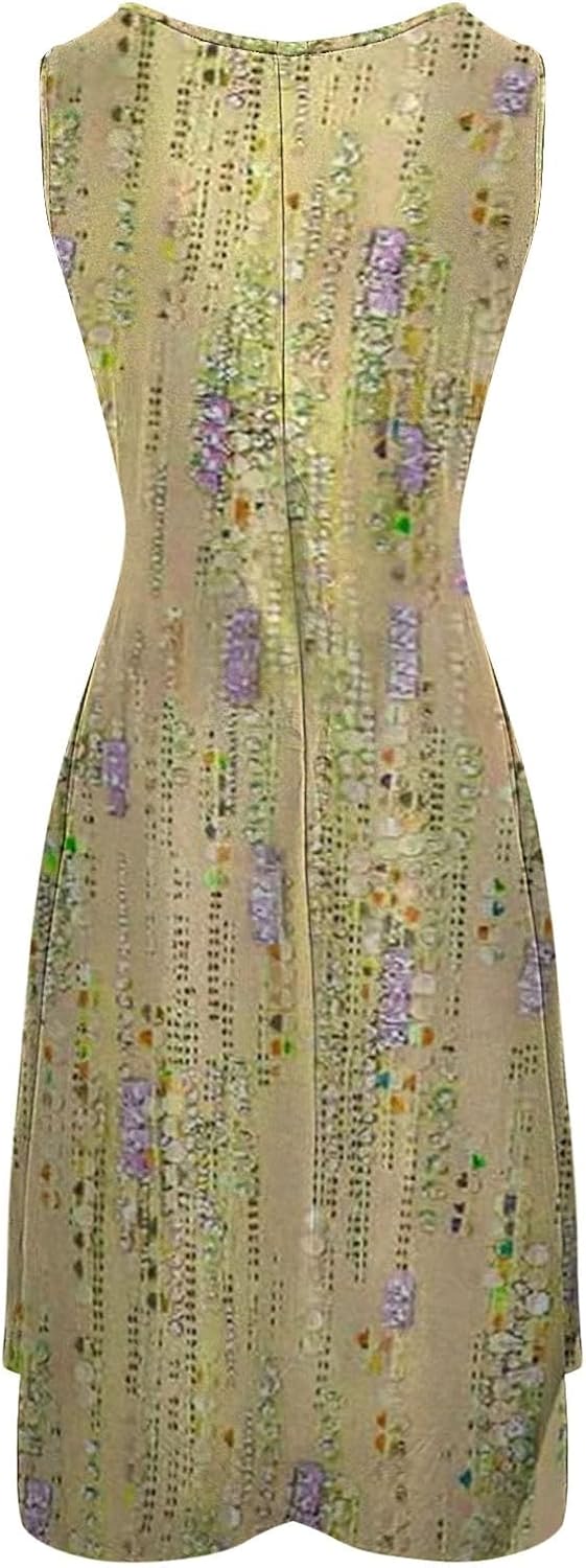 Women's Casual Summer Dress Sleeveless Hankerchief Hem Midi Tank Dresses Beach Flowy Boho Sundress with Pockets