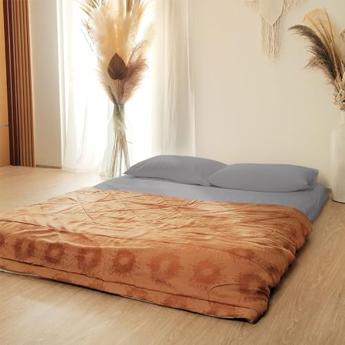 Japanese Futon Floor Mattress - Medium Firm Futon Mattress for Adults - Shikibuton - Foldable and Portable Japanese Bed with Premium Cotton Cover (Queen, Grey)