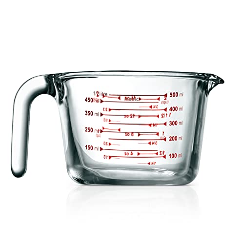 NutriChef 2 Pieces Measuring Cups - BPA-Free Premium Heat Resistant Borosilicate Glass Measuring Cups w/ Handle, Precise Measurement w/ Oz & Ml Scale in 500ml & 1000ml, Microwave & Oven Safe