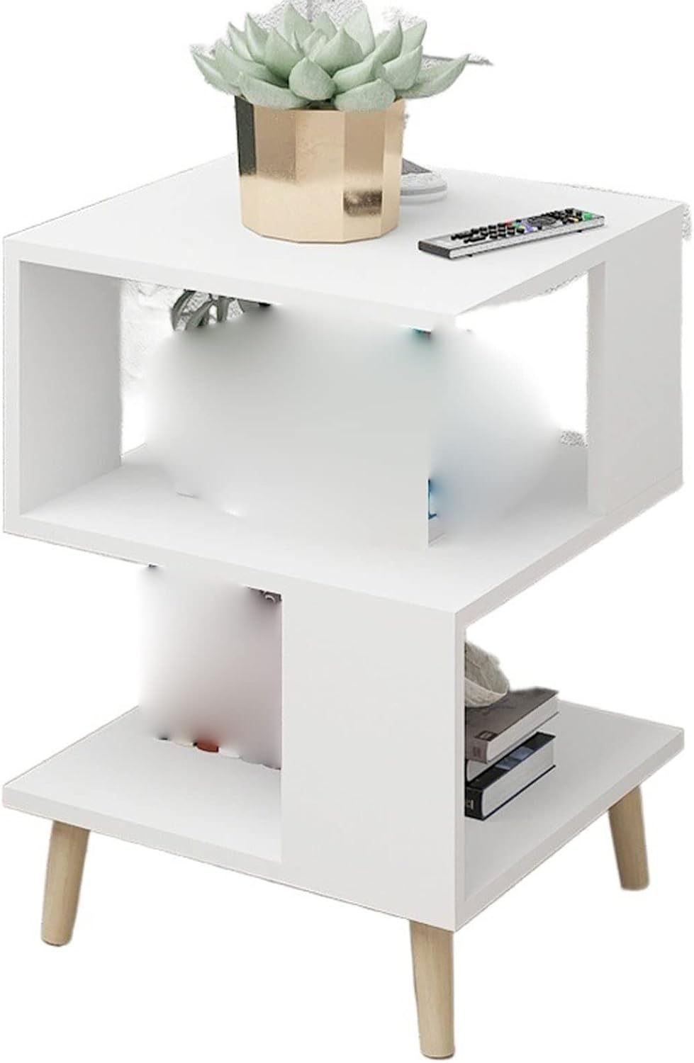 Modern Simple Wood Bedstand Storage Organizer Bedside Sofa Side End Night Coffee Table Cupboard Cabinet Space Saving Furniture (Color : Blue) (White)