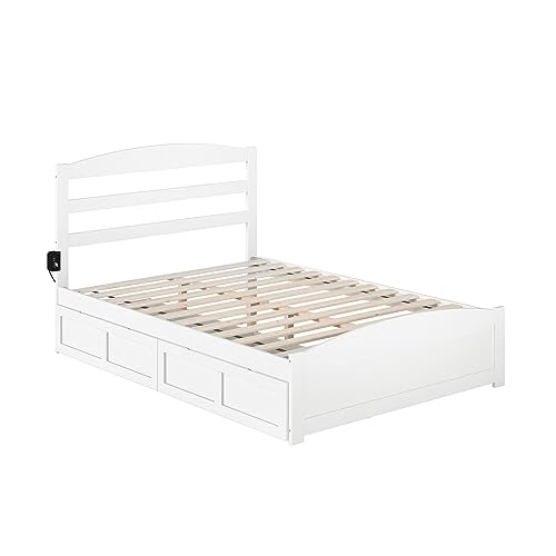 AFI Warren Twin XL Size Platform Bed with Footboard, Storage, & Charging Station in White