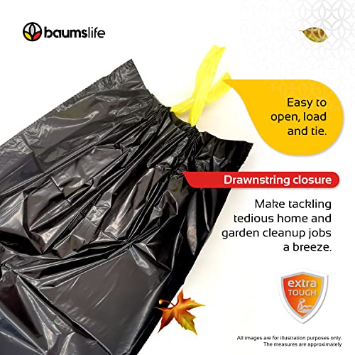 Tall, large and strong 39 gallons garbage bags. Drawstring Closure bag. Kitchen, yard, lawn & leaf, house and garage garbage. 50 Count. Bolsas de basura