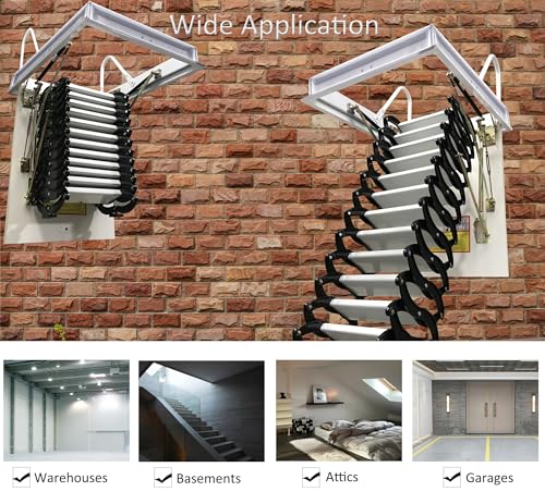 TECHTONGDA Attic Ladder 13 Steps Attic Stairs Pull Down Attic Loft Stair Telescoping Attic Access Ladder Ceiling Mounted Folding Ladder Attic Steps, 31.5 x 35.4 Inch, 10.5 ft Height, 660lb Capacity