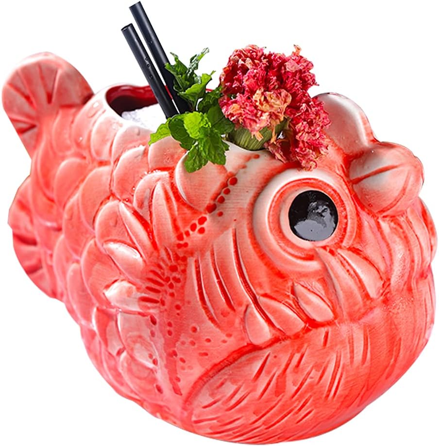 TiKi Mug,Creative Hawaii Red Ceramic Myctophid Cocktail Mug(660ml)
