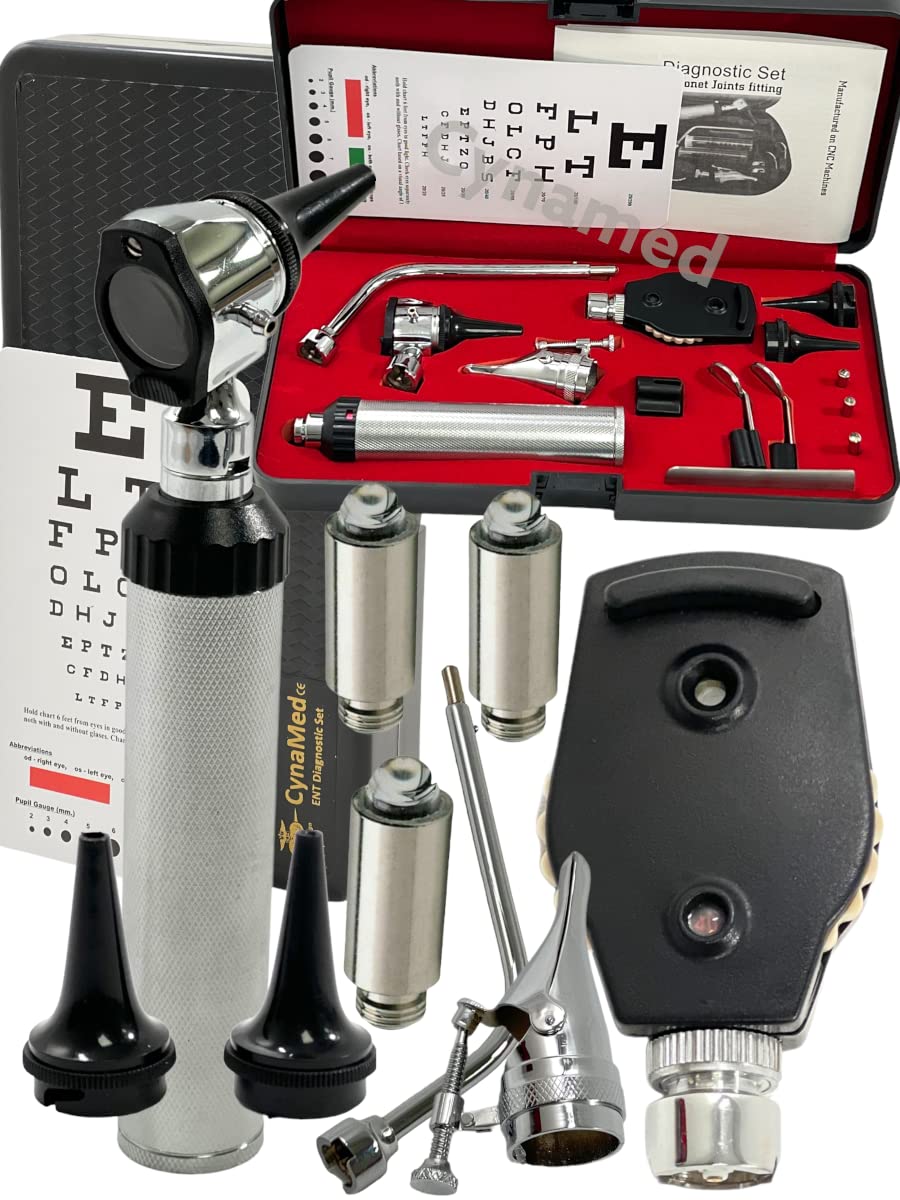 Cynamed New 3.2V Bright White Led Otoscope Set includes 3 sizes of reuseable specula plus Hard Case plus 3 Replacement Bulbs Cynamed
