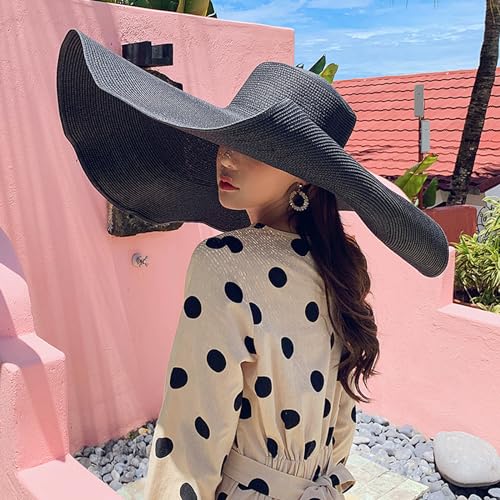 Oversized Sun Straw Hat for Women, UPF 50+ Floppy Wide Brim Summer Hat, Foldable Roll Up Travel Hat Beach Hats for Women