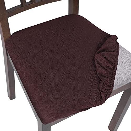 SearchI Seat Covers for Dining Room Chairs Stretch Jacquard Chair Seat Covers Set of 4, Removable Washable Upholstered Chair Seat Protector Cushion Slipcovers for Kitchen(Beige Diamond Geometric)